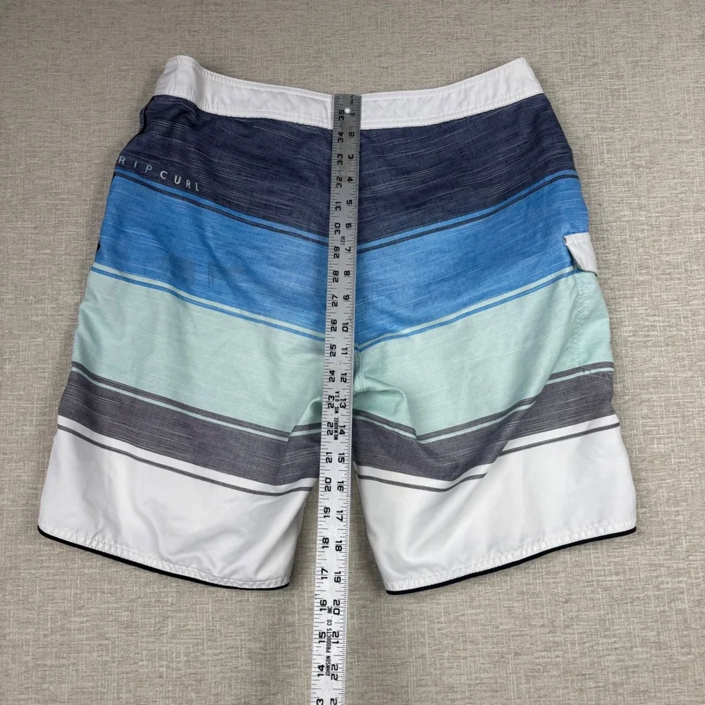 Rip Curl Surf Craft Mens Blue Striped Board Shorts Size 31 Swim Trunks Pocket